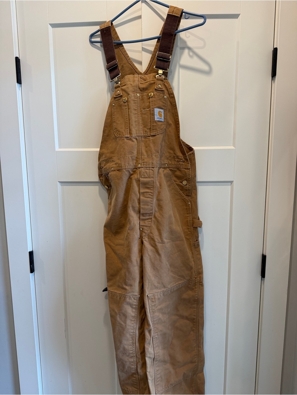 Carhartt Tan Duck Bib Overalls with Brown Straps